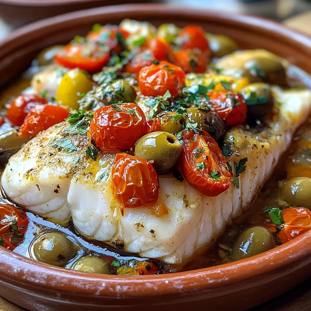 Baked Regional Fish with Tomato and Olive Ragout
