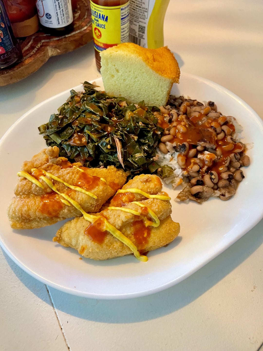 Deep-Fried Catfish with Cornbread and Collard Greens