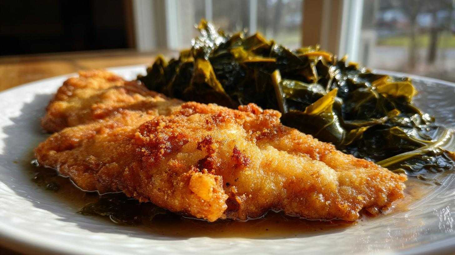 Pan-Fried Catfish with Spiced Collard Greens