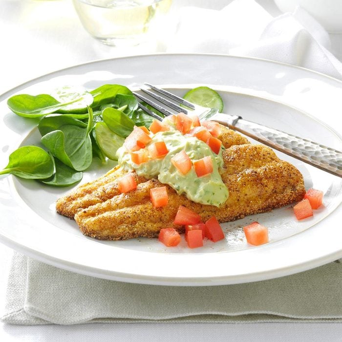 Pan-Fried Catfish with Fried Green Tomato Slaw
