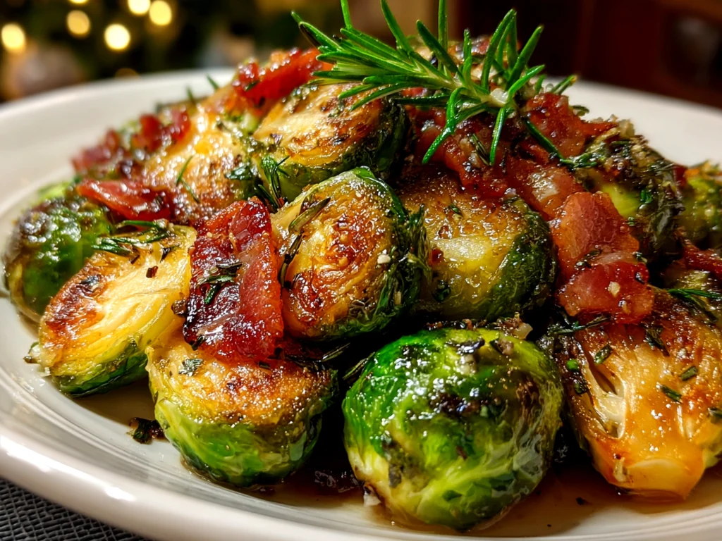 Seasonal Tapas-Style Brussels Sprouts with Bacon and Balsamic Glaze