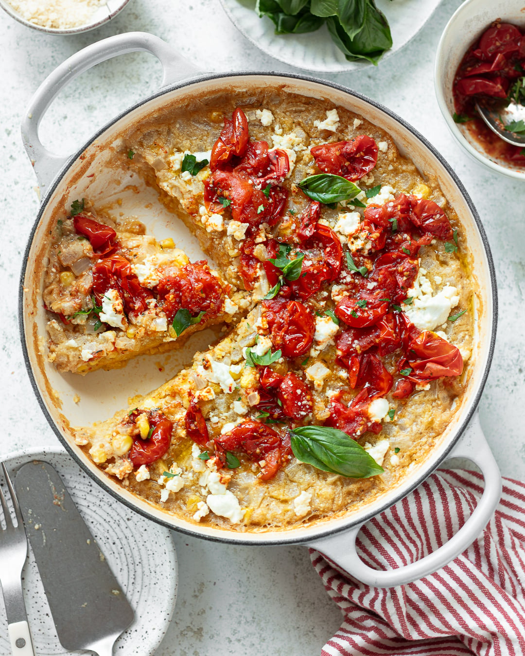 Italian Oven-Baked Polenta with Roasted Cherry Tomatoes and Basil