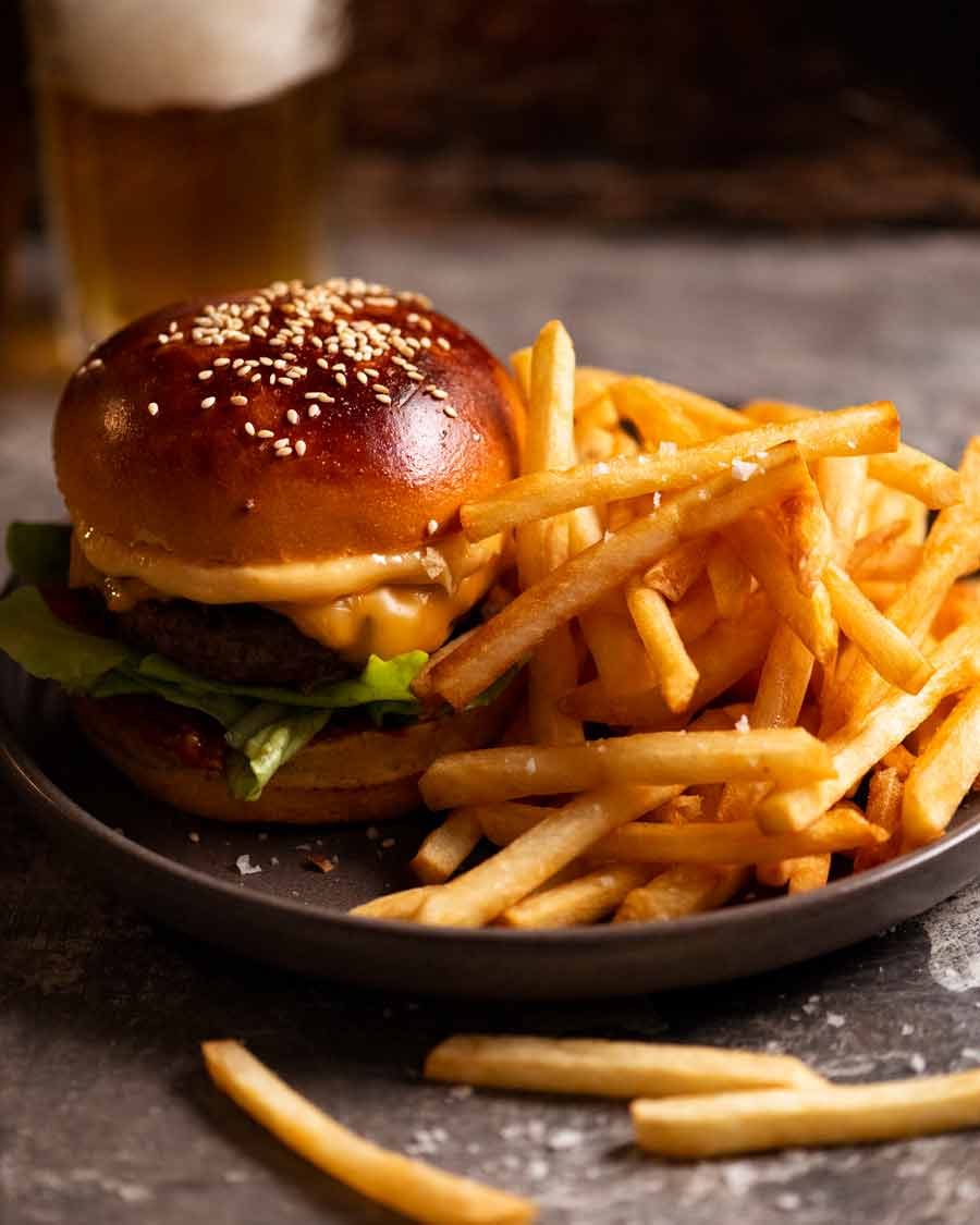 Hand-Pattied Cheeseburger with Garlic Herb Fries