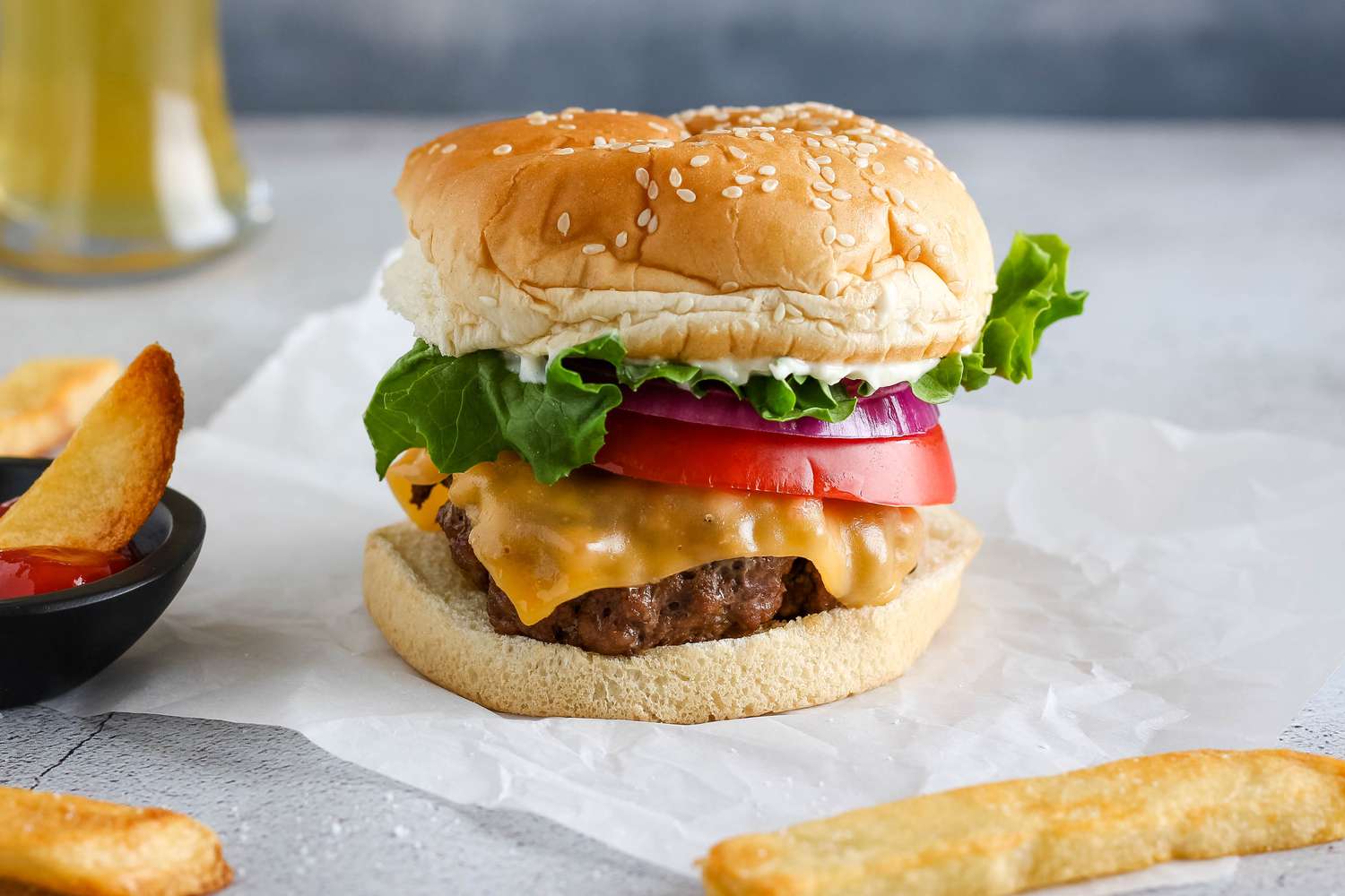 Scratch-Made Hand-Pattied Burger with Garlic Herb Fries