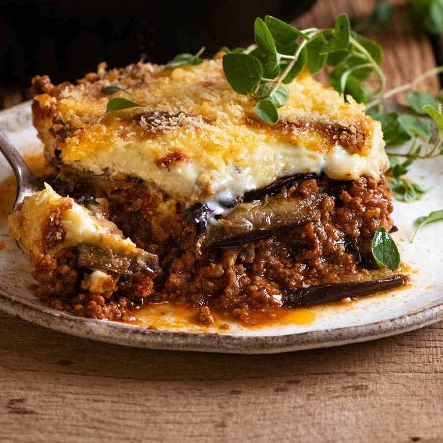 Authentic Greek Vegetarian Moussaka with Lentil & Eggplant Layers
