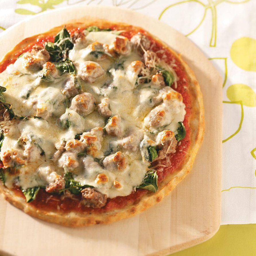 Wood-Fired Deep Dish Sausage and Spinach Pizza