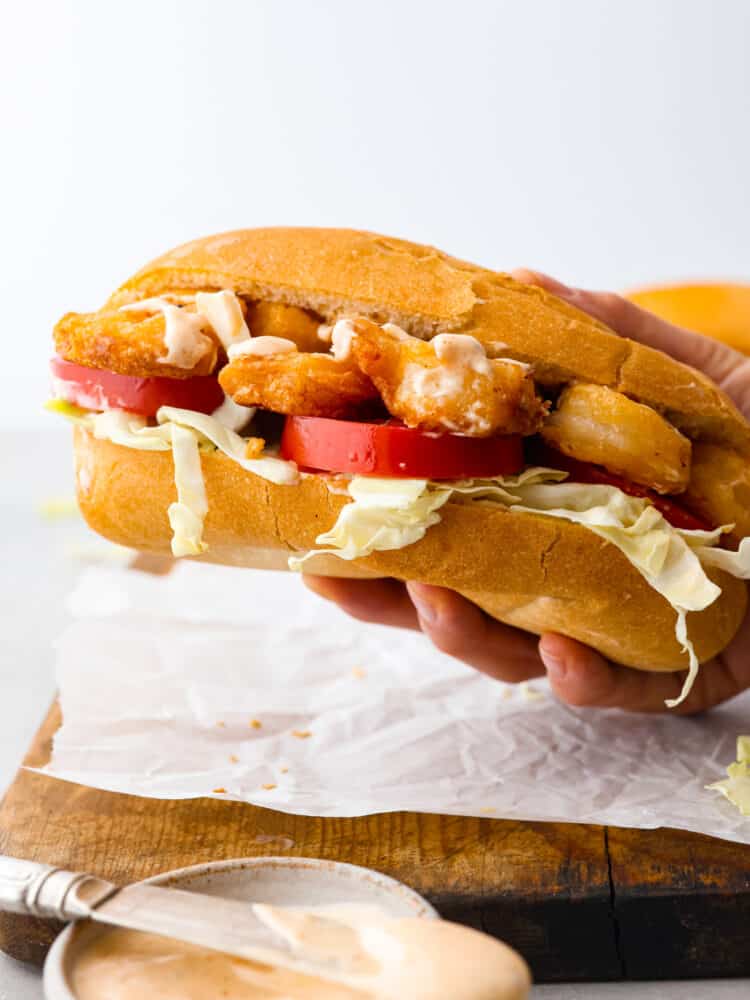 Spicy Grilled Po'Boy Sandwich with Remoulade Sauce