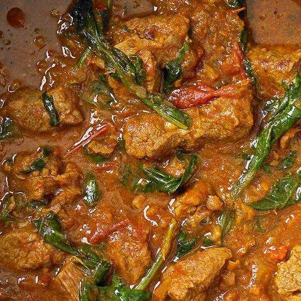 Slow-Cooked Lamb Curry with Sweet Potato and Spinach