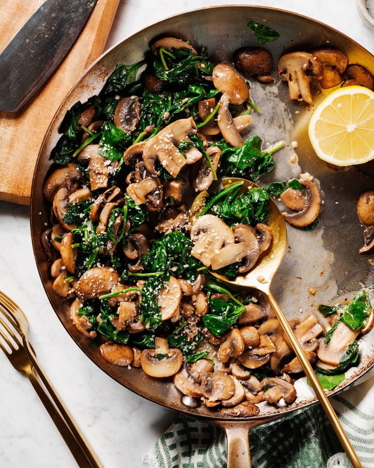 Sautéed Garlic Spinach and Mushrooms with Toasted Pine Nuts