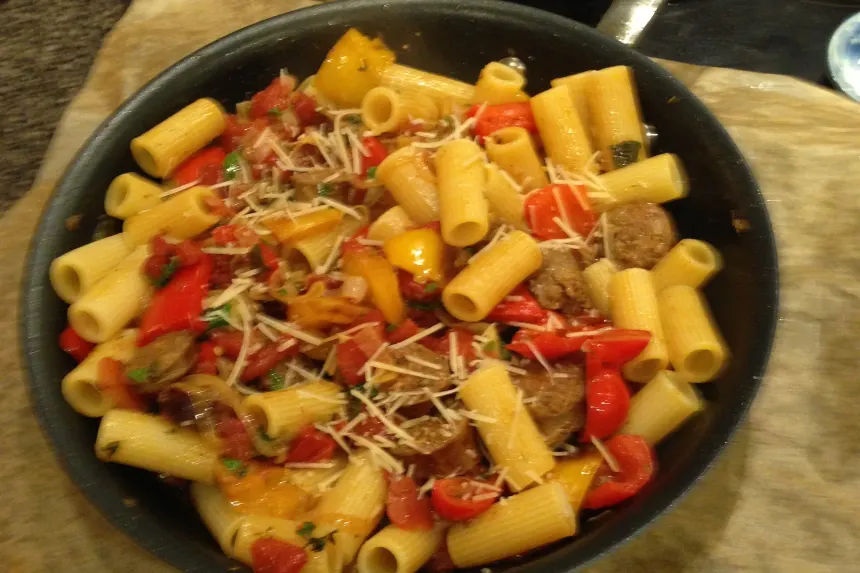 Wood-Fired Italian Sausage and Roasted Peppers Rigatoni