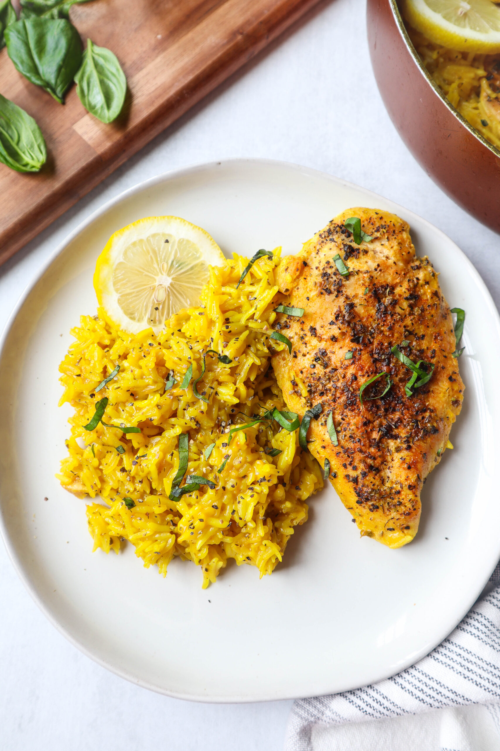 Saffron-Scented Lemon Chicken with Herbed Rice