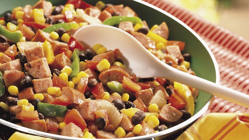 Grilled Cajun Andouille Sausage with Spiced Corn and Black Bean Salad
