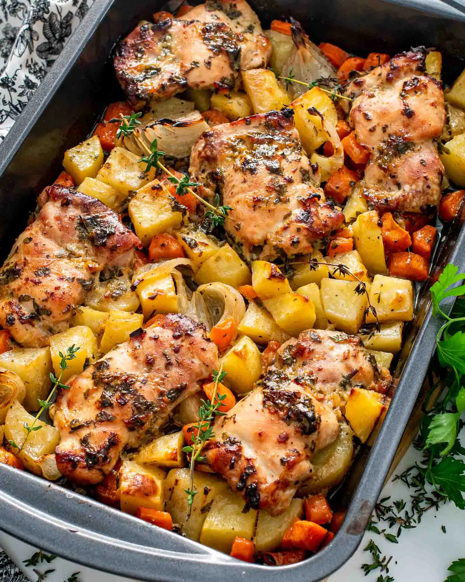 Pan-Seared Chicken Thighs with Honey-Mustard Glaze and Roasted Carrots