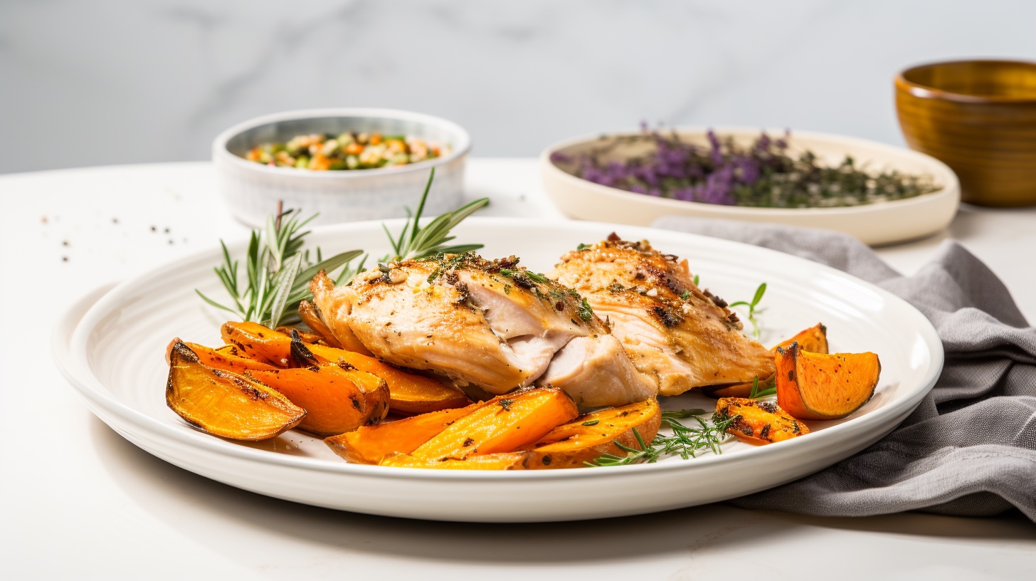 Roasted Lemon-Thyme Chicken with Sweet Potato Wedges