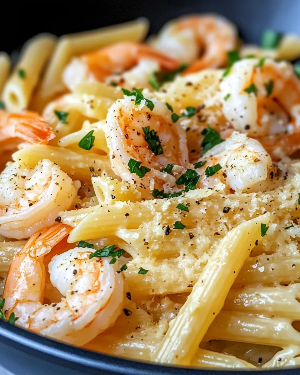 Sheet Pan Shrimp and Penne with Garlic Cream Sauce