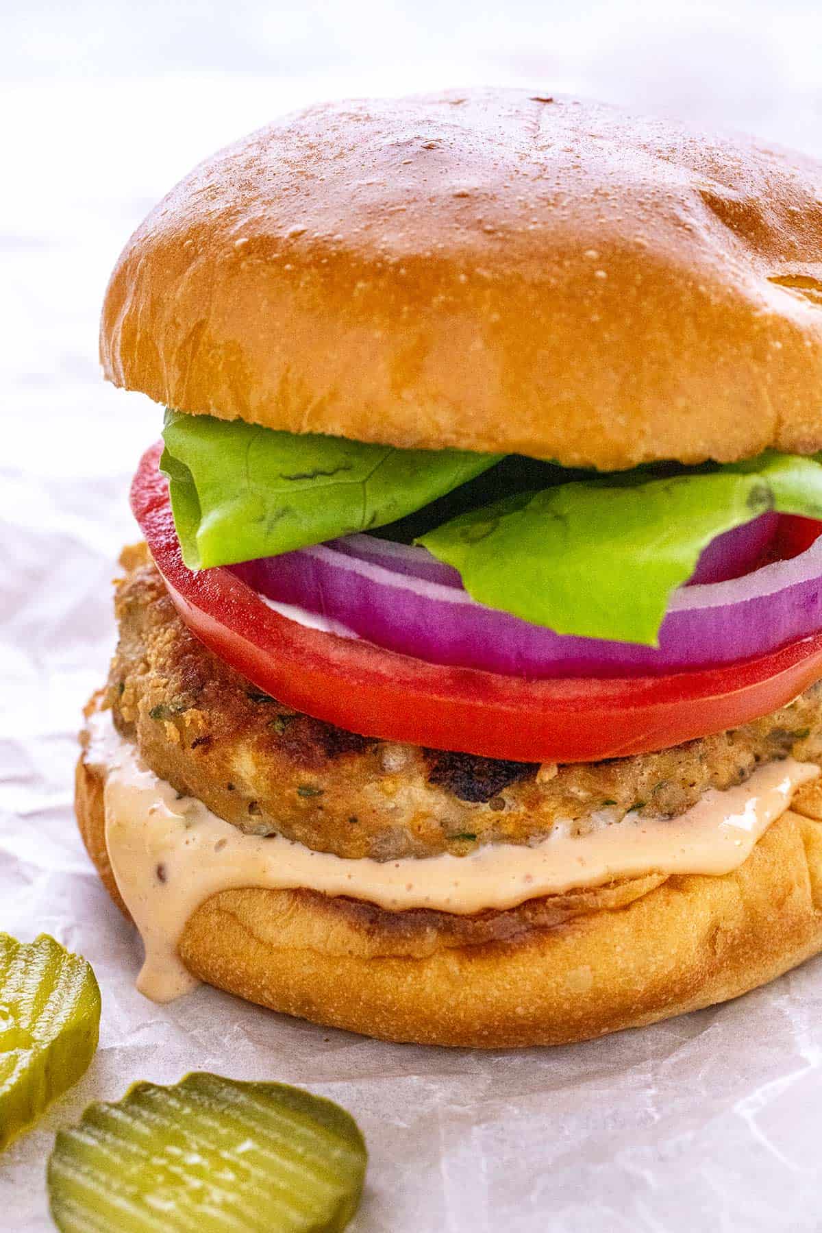 Pan-Seared Turkey Burger with Tangy Pickled Slaw