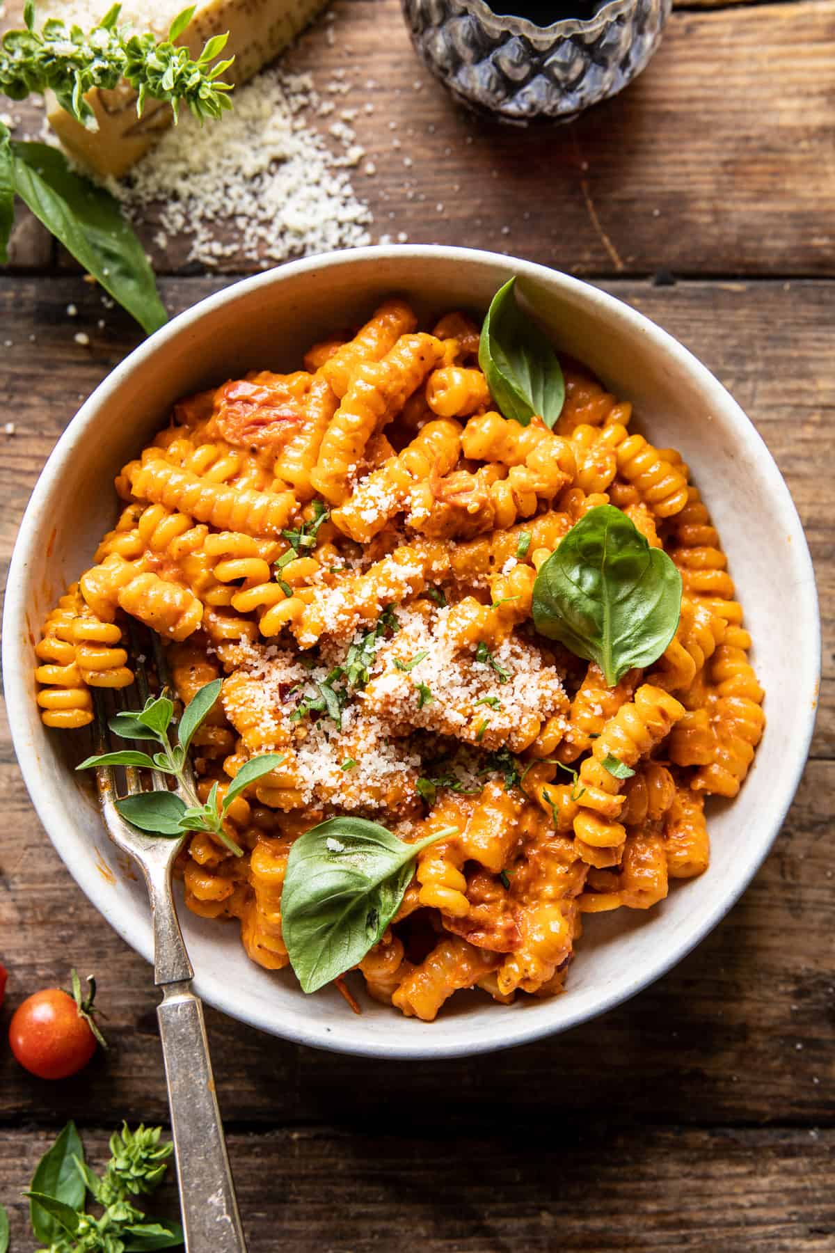 Vodka-Infused Tomato Basil Pasta with Parmesan