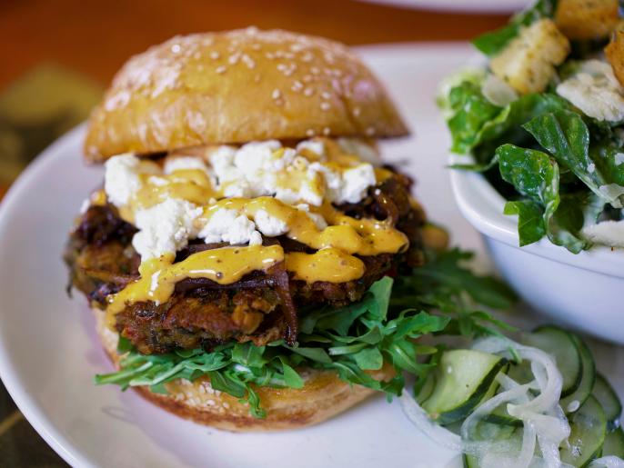Pan-Seared Burger with Mixed Greens and Balsamic Vinaigrette