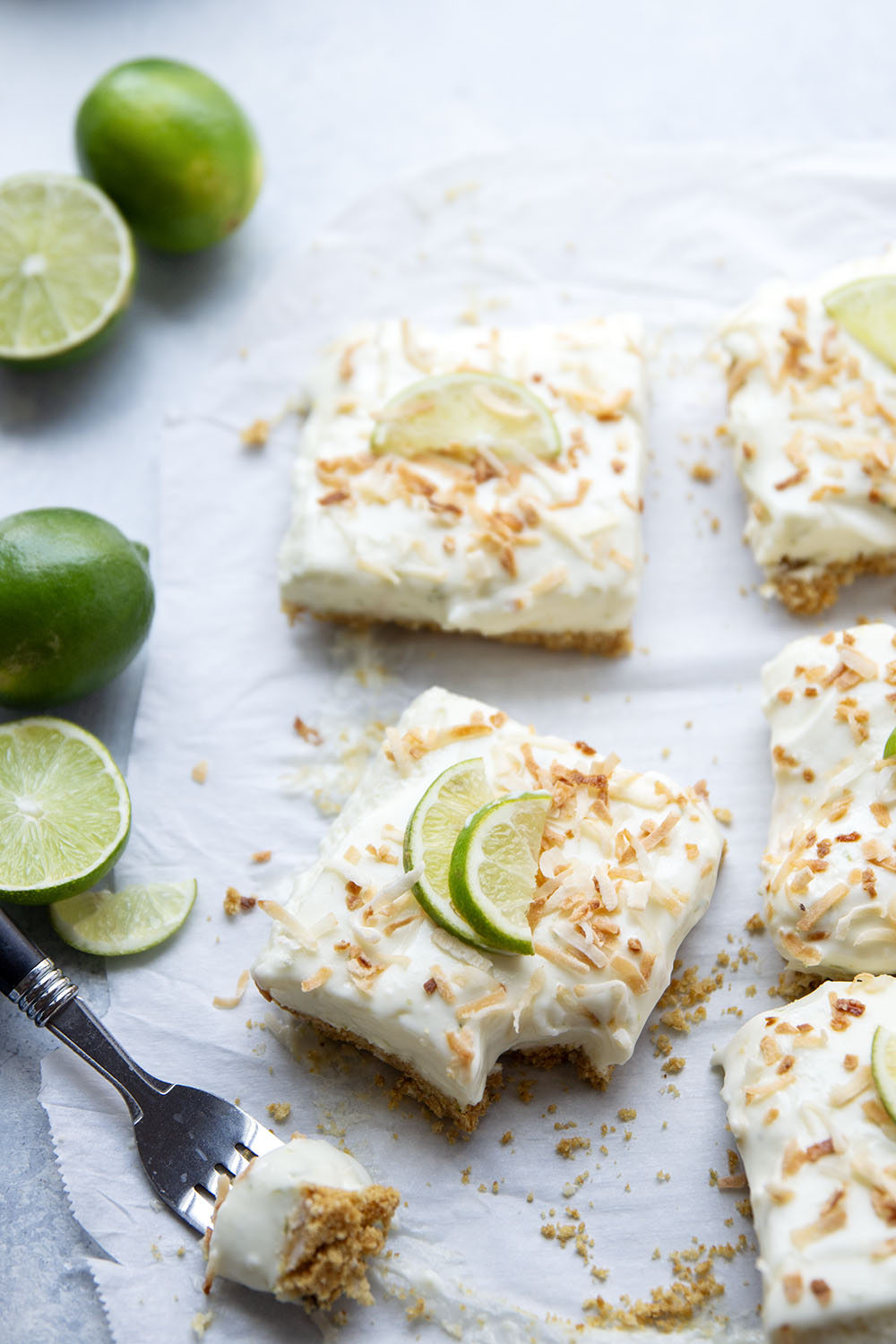 Lime Coconut Cheesecake Bars with Graham Cracker Crust