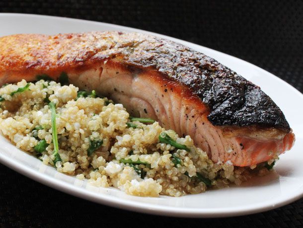 Pan-Roasted Salmon with Citrus-Infused Quinoa and Arugula