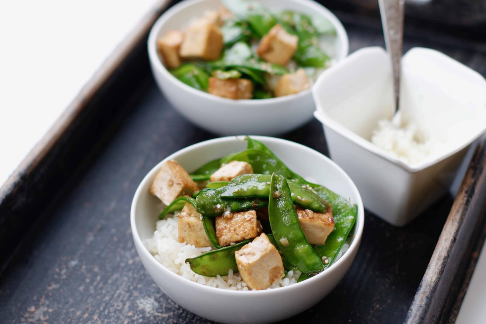 Stir-Fried Tofu and Snow Peas with Garlic-Sesame Sauce