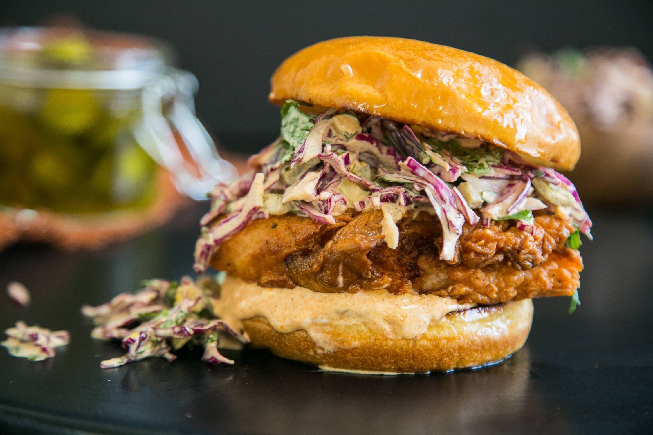 Grilled Chicken Burger with Tangy Pickled Slaw