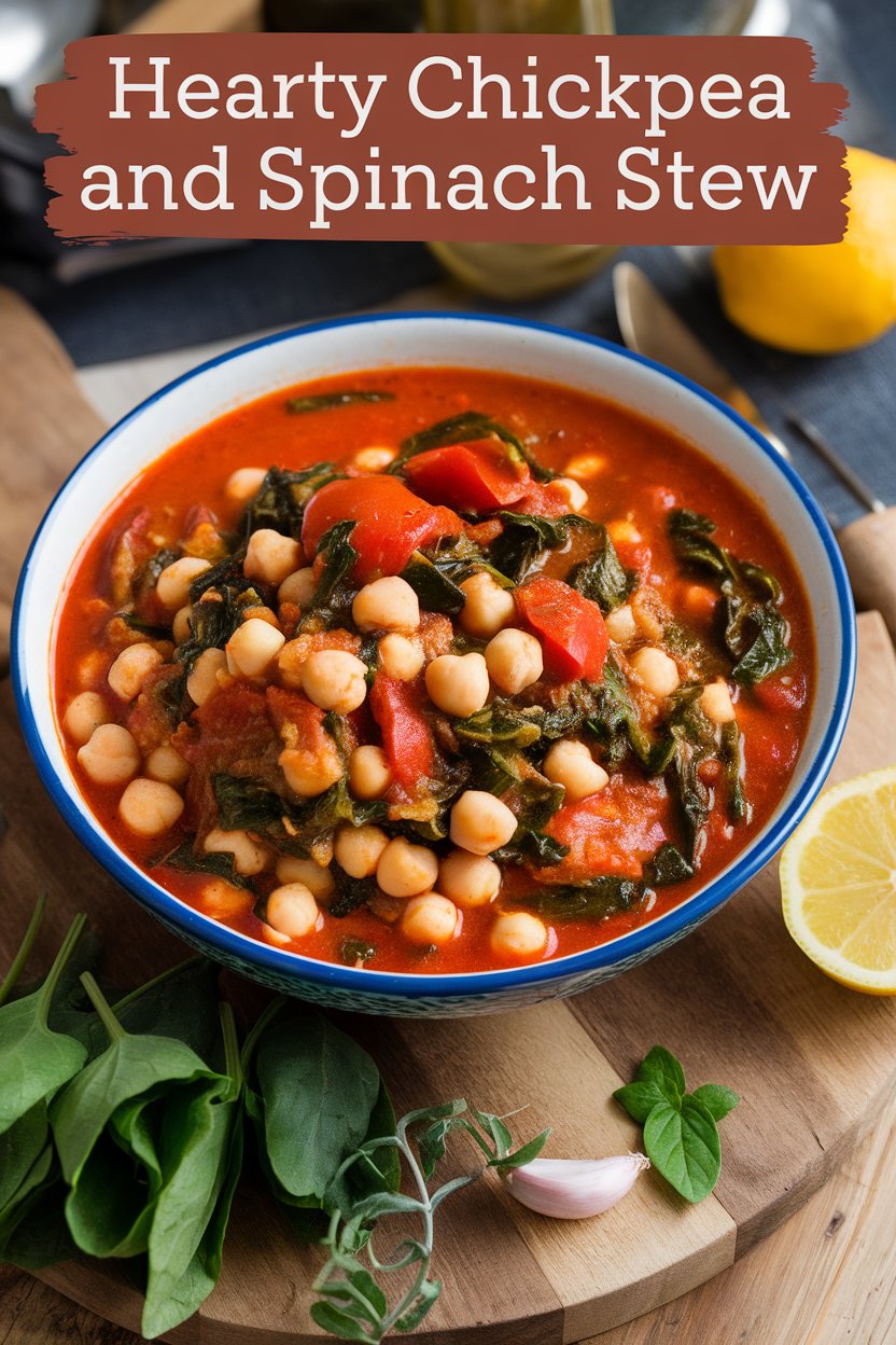 Slow-Cooked Greek Chickpea Stew with Tomatoes and Spinach