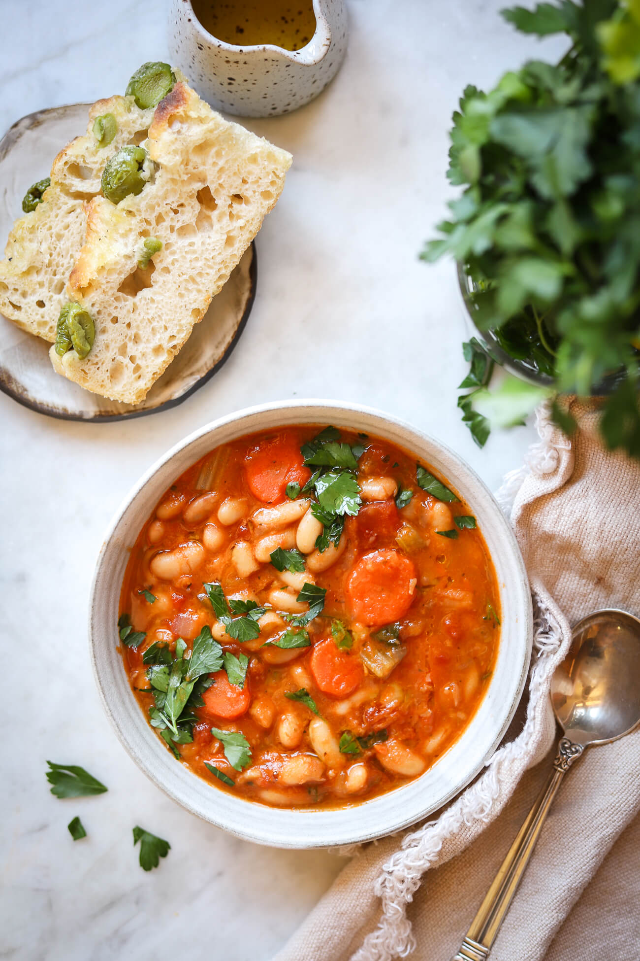 Slow-Simmered Fasolada White Bean Soup with Carrots and Celery