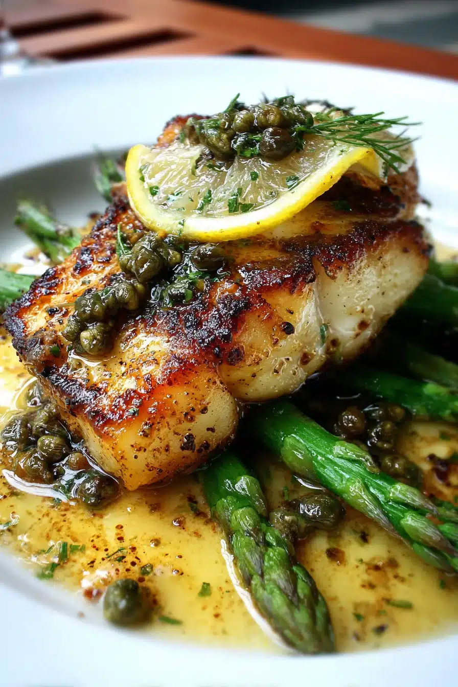 Pan-Seared Sea Bass with Lemon-Caper Sauce and Braised Fennel