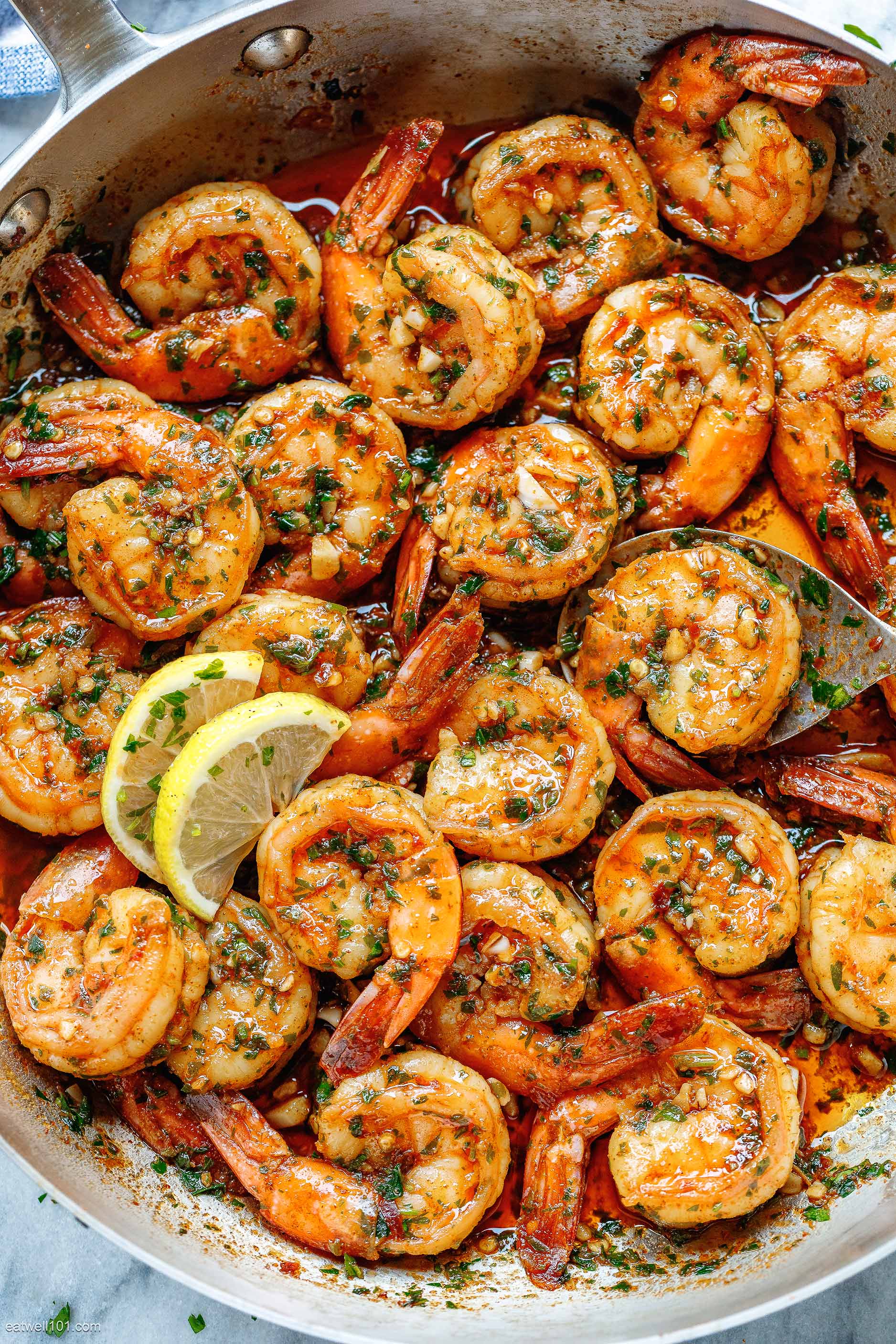 Sautéed Shrimp with Lemon and Chili Flakes over Garlic Rice