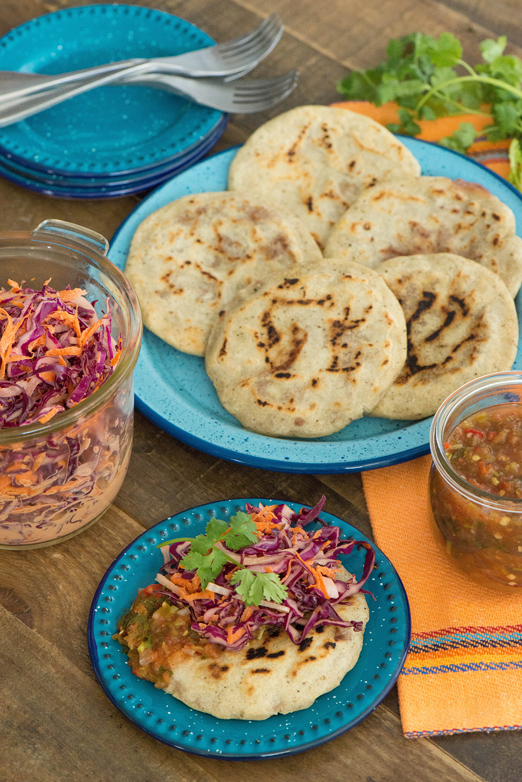 Pan-Fried Pupusas with Refried Beans and Curtido Slaw
