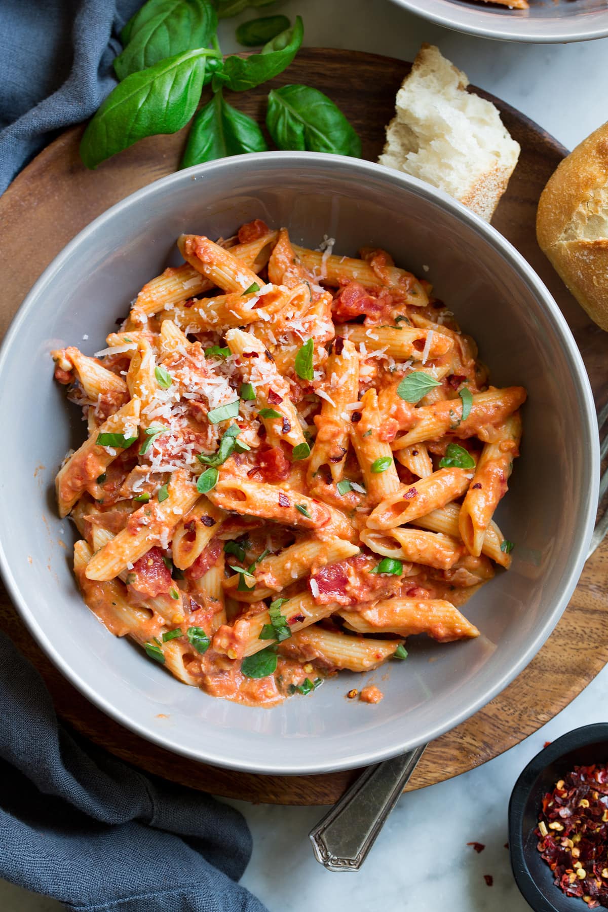 Vodka-Infused Spicy Tomato Penne with Roasted Garlic