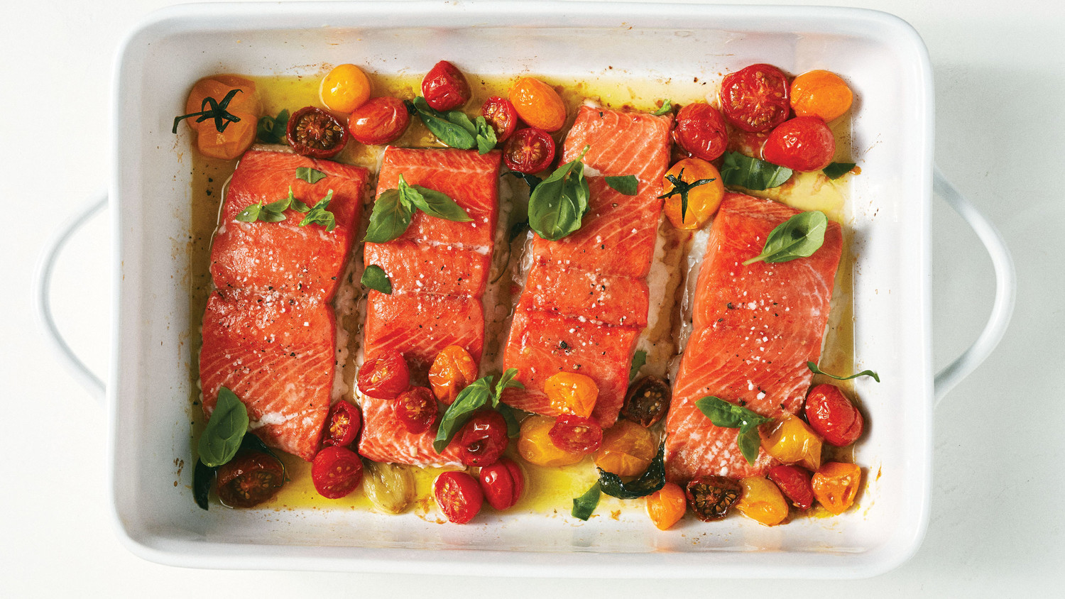 One-Pan Baked Mediterranean Salmon with Cherry Tomatoes and Olives
