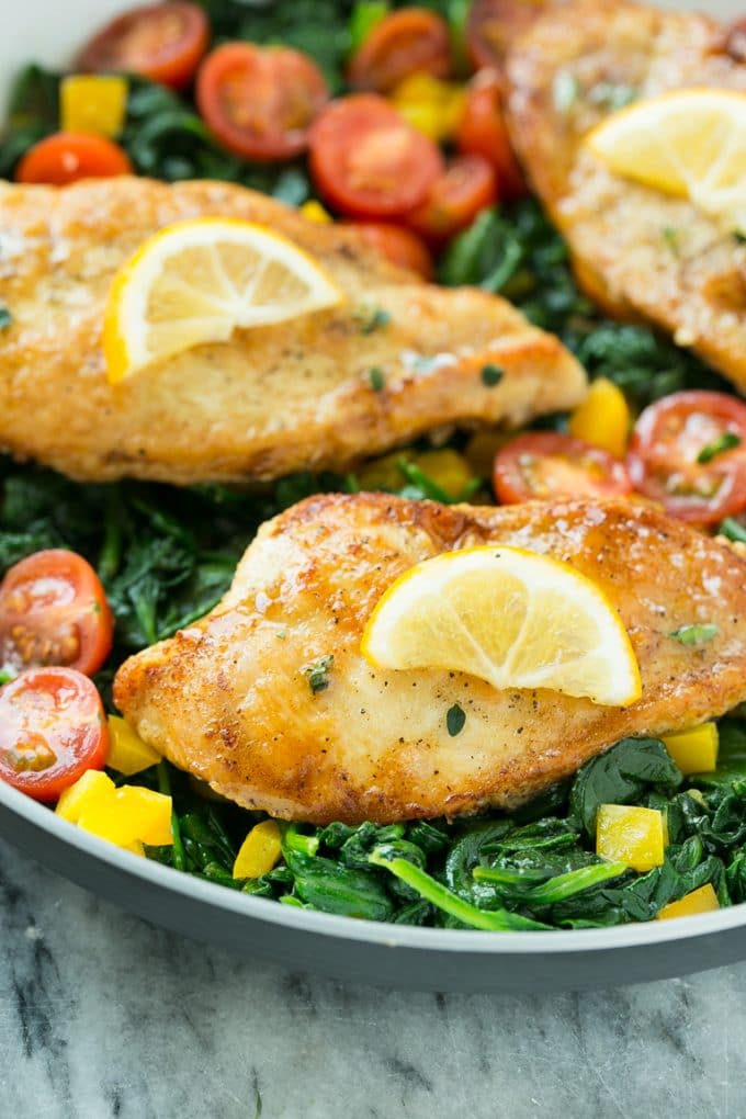 Pan-Seared Chicken with Garlic Herb Butter and Spinach