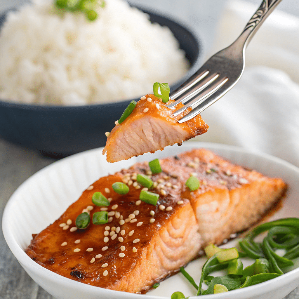Pan-Seared Salmon with Miso Glaze and Ginger Scallion Sauce