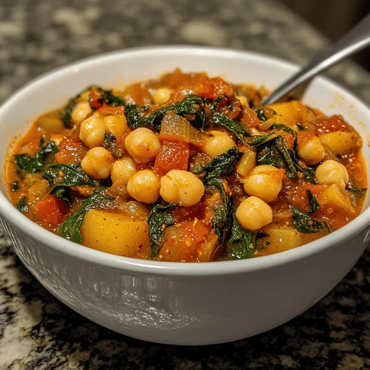 Slow-Simmered Chickpea Stew with Tomato and Spinach