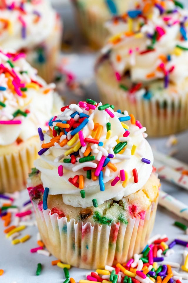 Baked Fairy Bread Cupcakes with Rainbow Sprinkles
