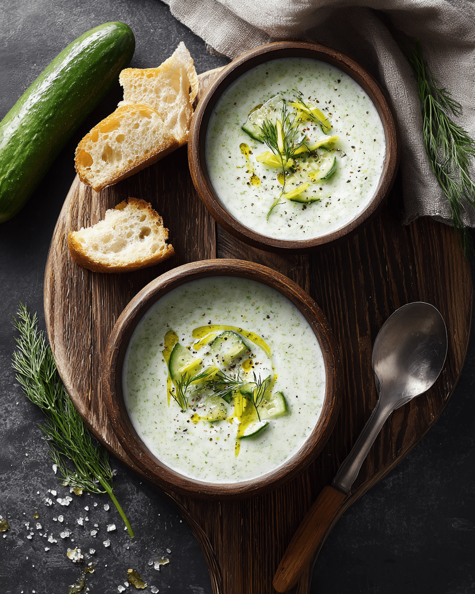 Chilled Cucumber-Mint Soup with Greek Yogurt Swirl