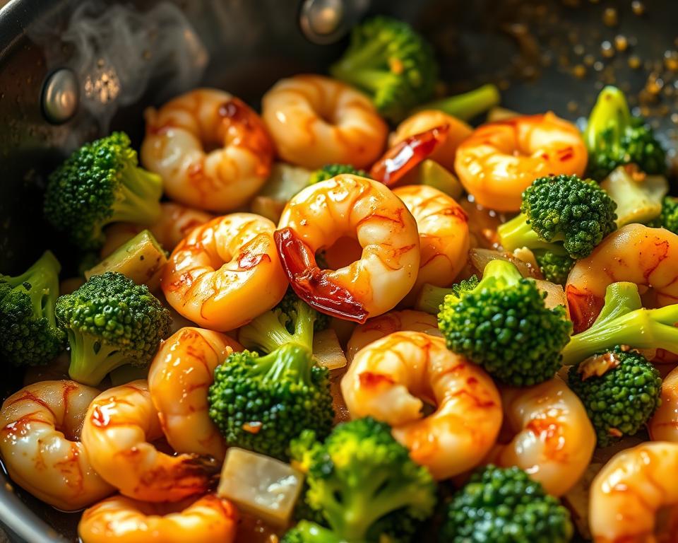 Shrimp Stir-Fry with Garlic Ginger Broccoli and Bell Peppers