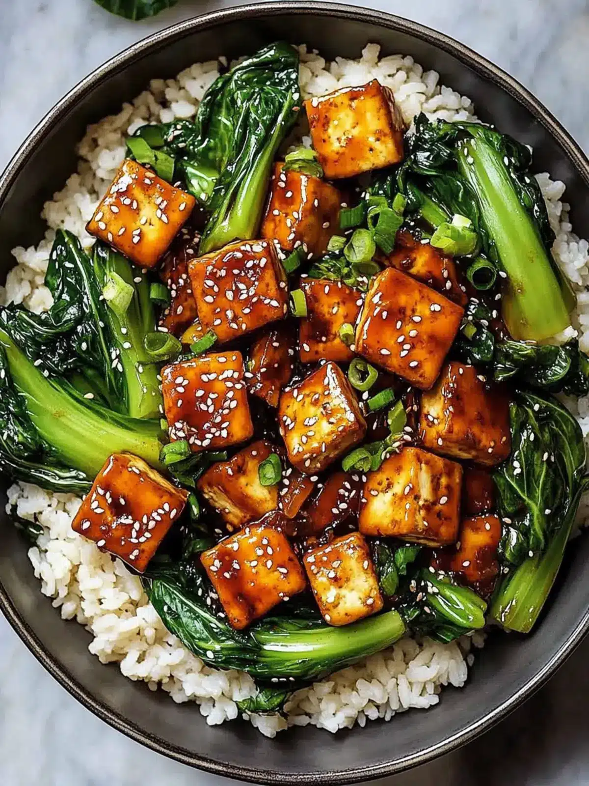 Pan-Fried Tofu with Ginger-Soy Glaze and Stir-Fried Bok Choy