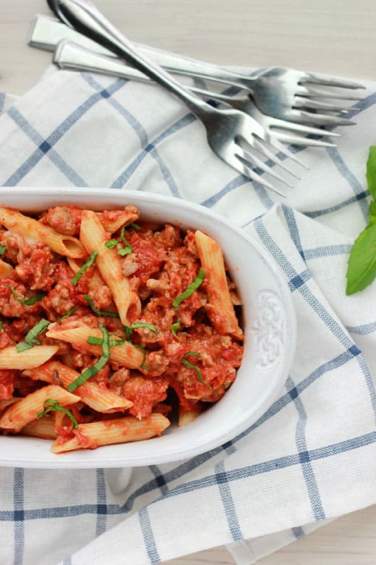 One-Pot Tomato Basil Penne with Spinach and Parmesan