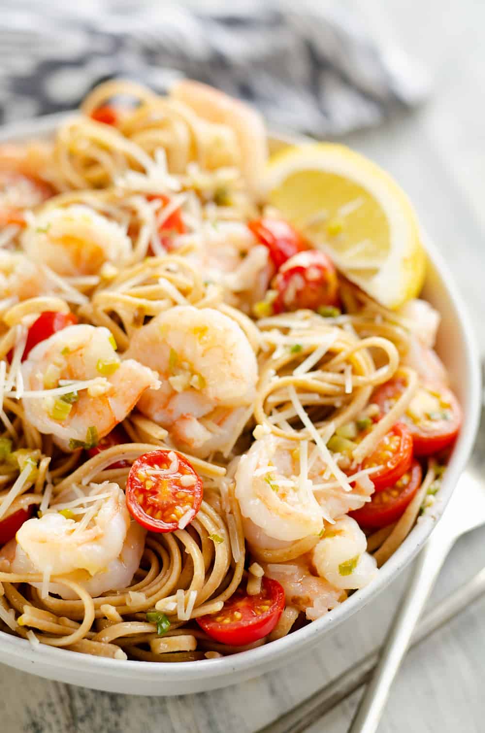 Lemon-Garlic Shrimp Linguine with Cherry Tomatoes