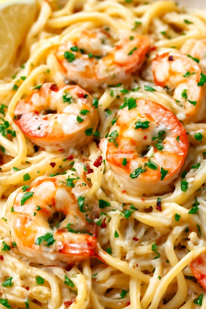 Sautéed Shrimp and Garlic Noodles with Chive Butter