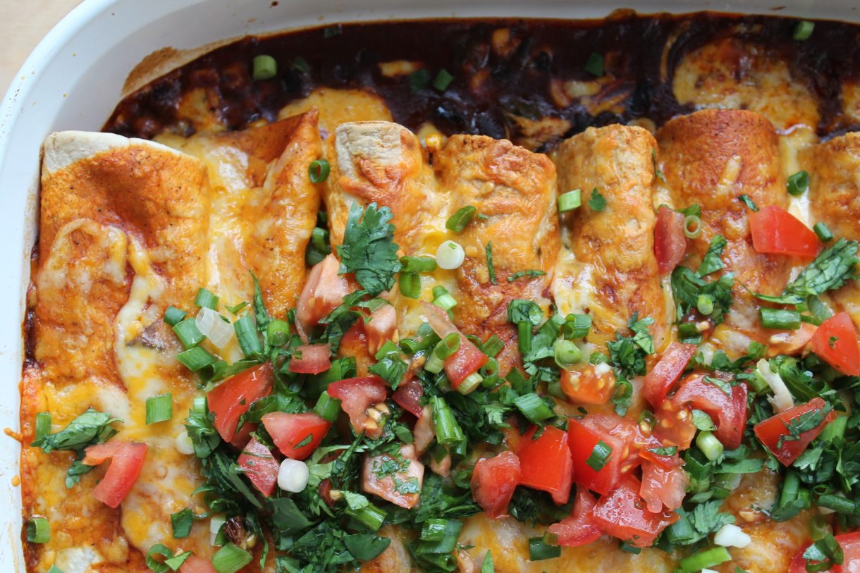 Charred Poblano and Black Bean Enchiladas with Queso Fresco