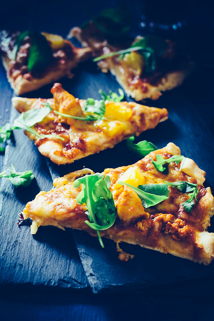 Wood-Fired Pizza with Curried Chicken and Mango Chutney