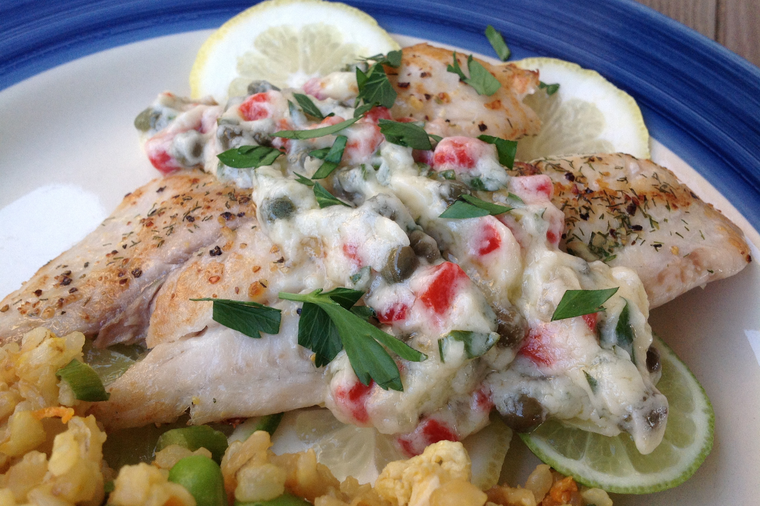 Pan-Seared Sea Bass with Olive and Caper Salsa