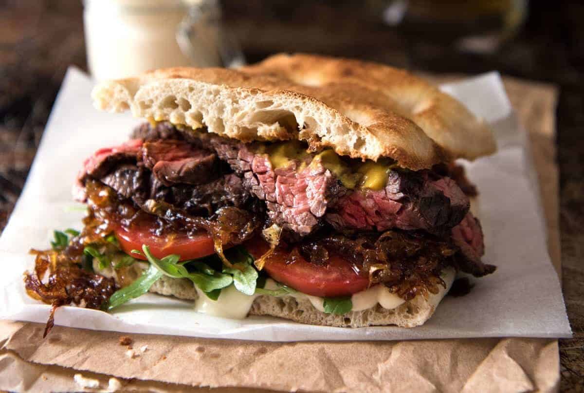 Grilled Italian Steak Club Sandwich with Coated French Fries