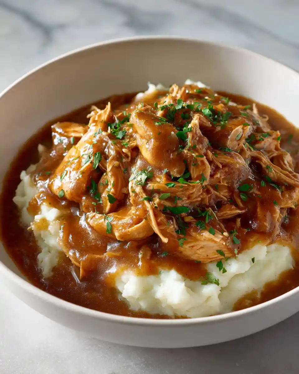 Slow Cooker Smothered Chicken with Onion Gravy