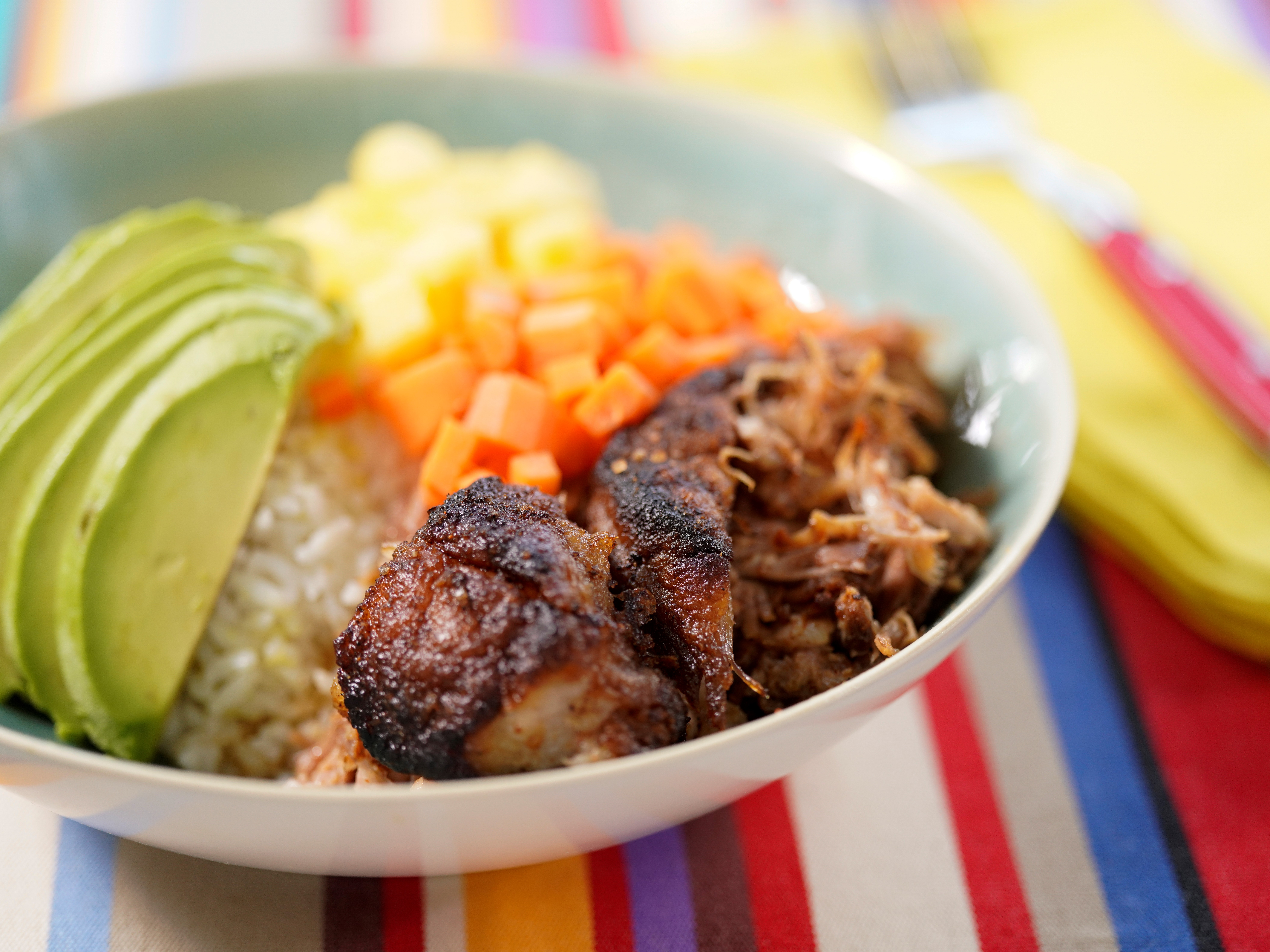Tiki-Spiced Pulled Pork with Pineapple and Coconut Rice