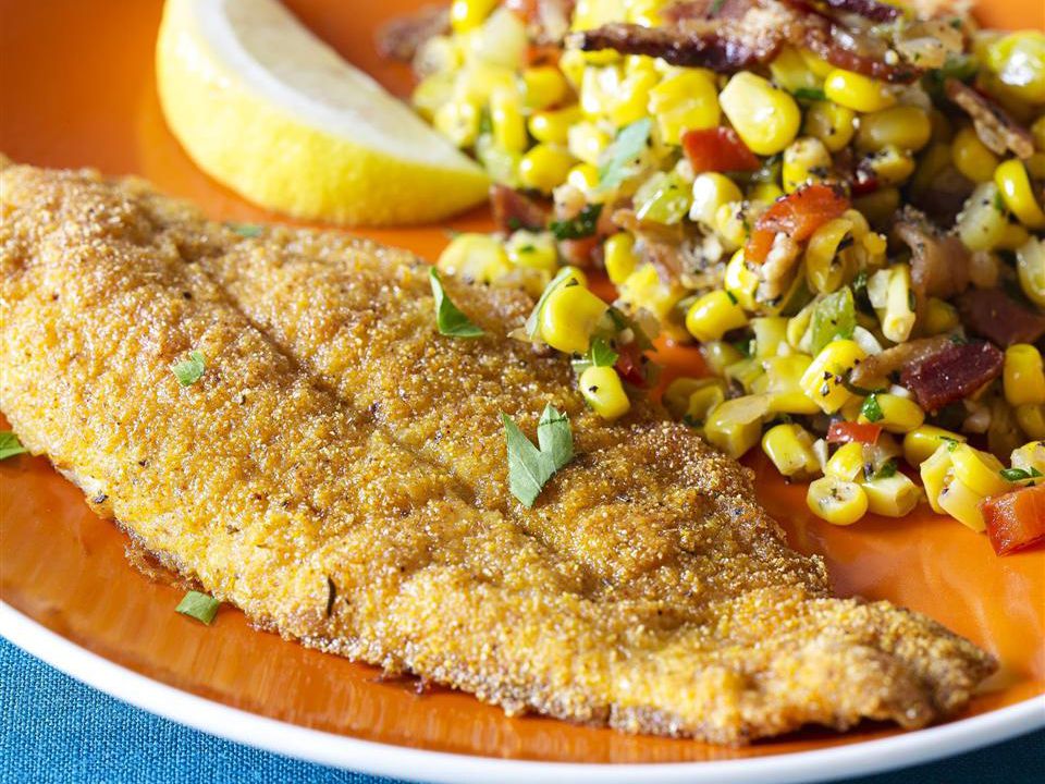 Pan-Seared Catfish with Cajun-Spiced Corn and Grits